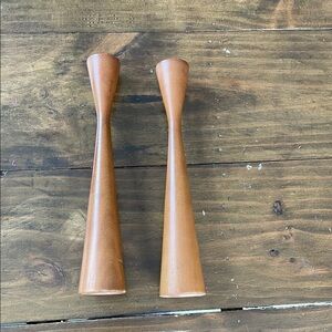MCM Vintage Wooden Candle Holders